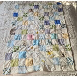 Handmade Patchwork Baby Quilt Cotton Hand-Tied 51" x 36.5"